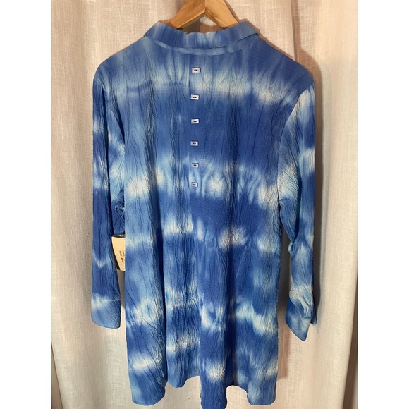 NWT Habitat A-Line Tunic Button Up Shirt Size Large Blue White Lagenlook - Picture 2 of 7